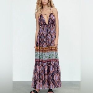 Zara multicolor paisley print flowy maxi dress